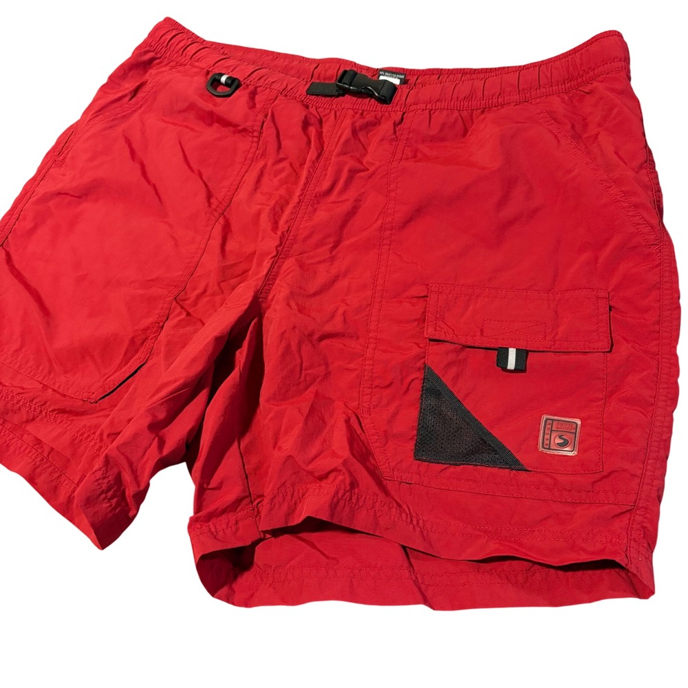 Vintage Eddie Bauer EBTEK Shorts Mens 38x6 Red Nylon Mesh Lined Belted Cargo